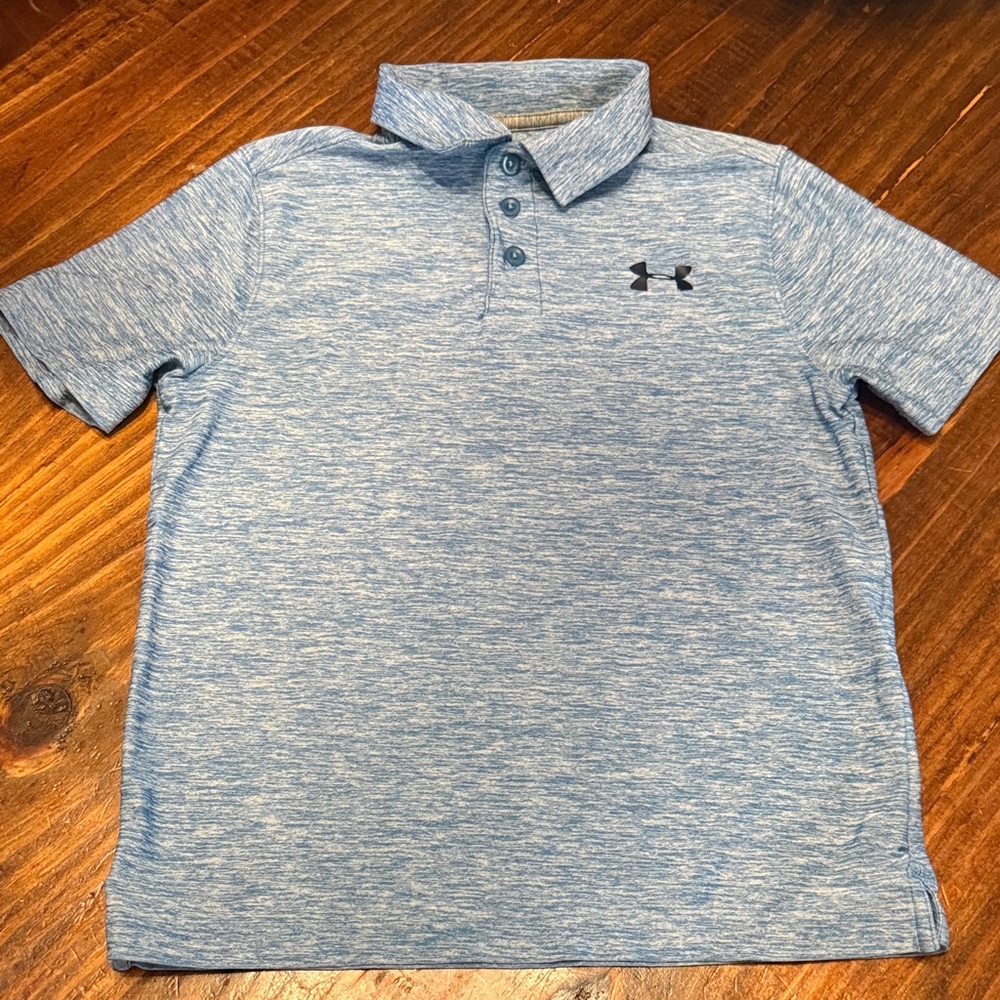 Under Armour Light Blue Heather Polo for Kids heat gear
